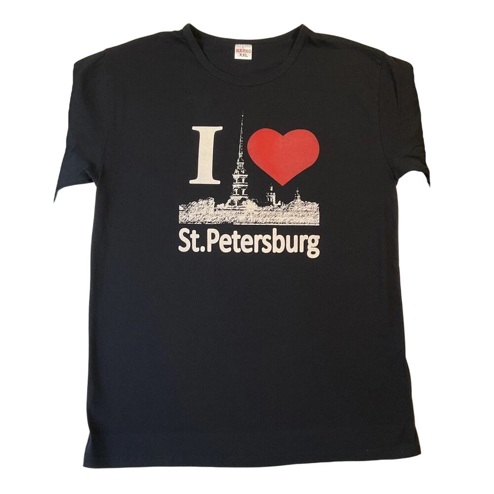 Unknown Brand Men Shirt XL Black Graphic Print I Love St Petersburg Short Sleeve